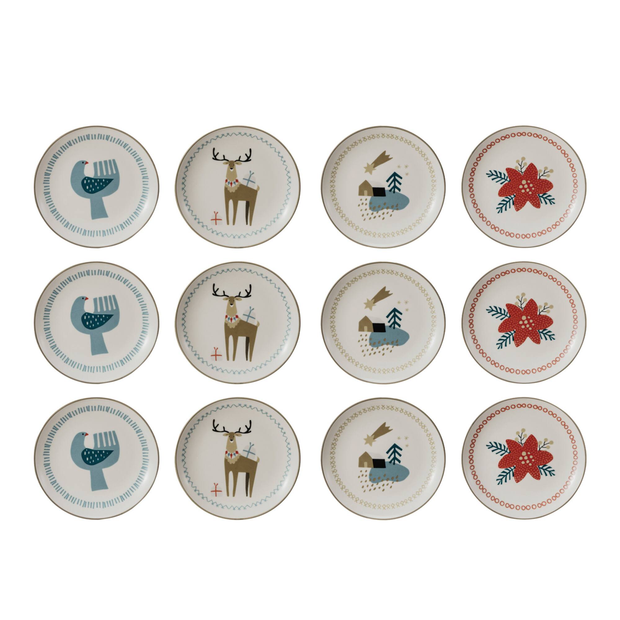 Hello Honey® 5" Mixed Woodland Print Round Stoneware Plates, 12ct.